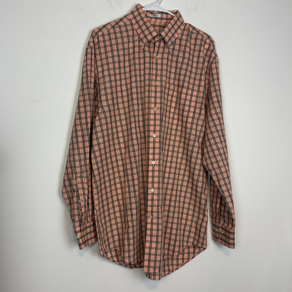 Peter Millar Men’s Orange Checkered Long Sleeve Button Down Shirt. Size Large.